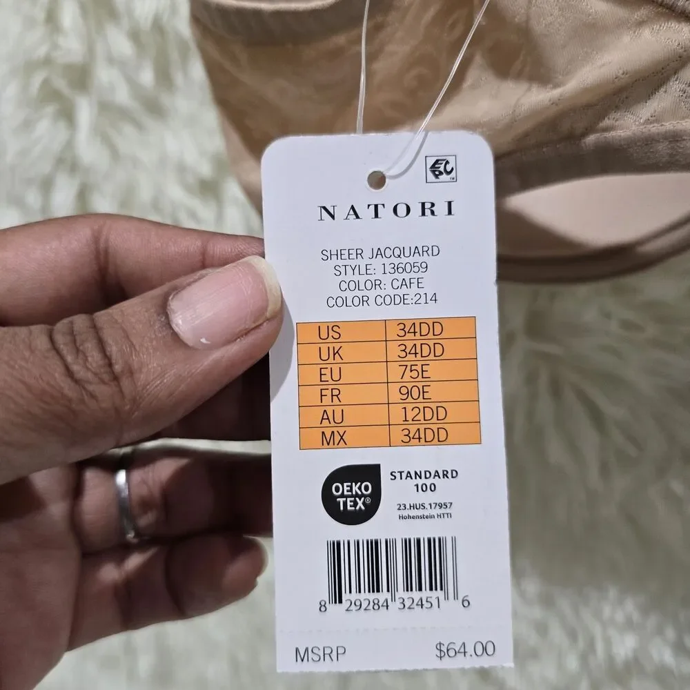 Natori 136059 Sheer Jacquard Full Fit Contour Underwire Bra Beige Floral 34DD.